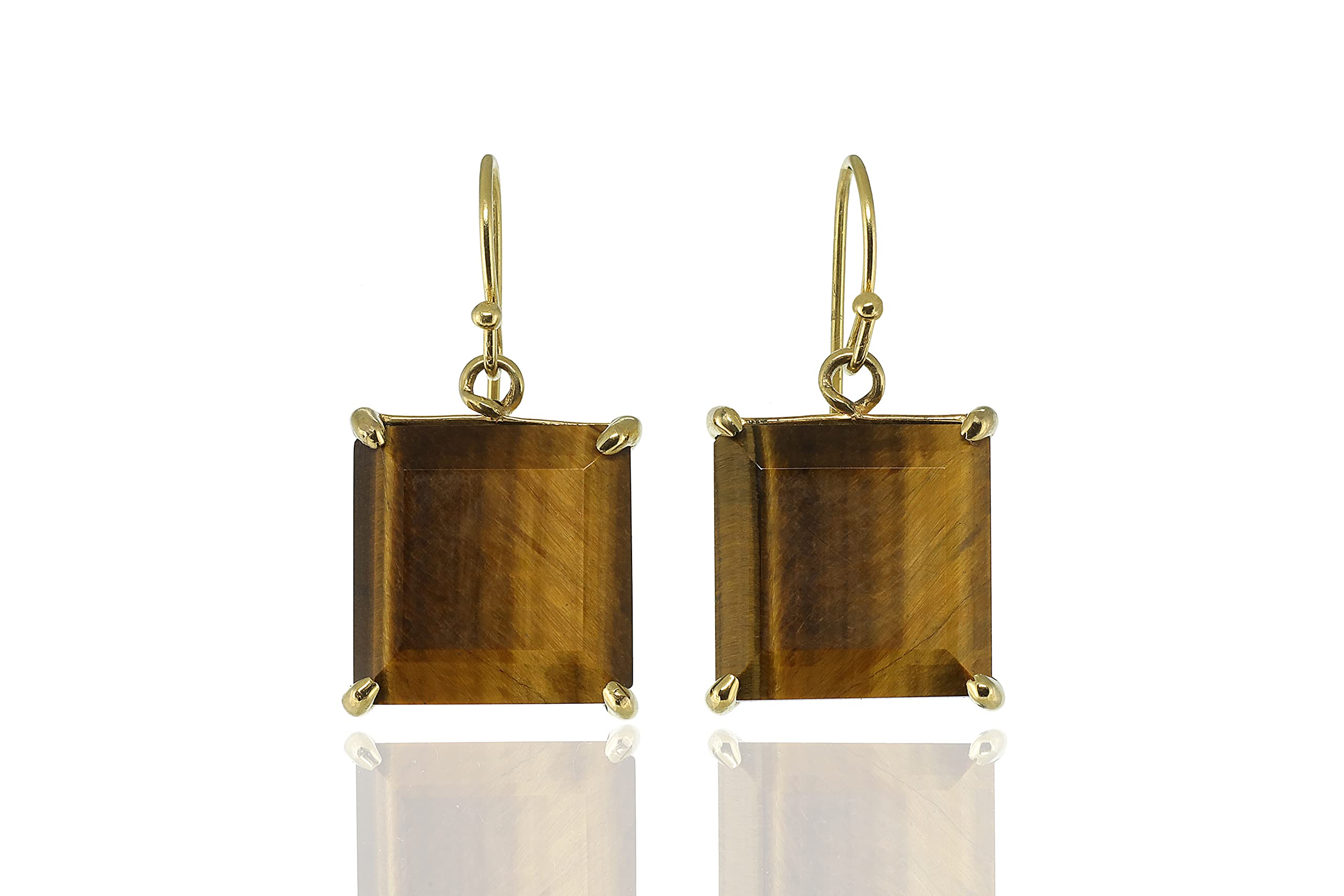 Luxury Tiger Eye Square Statement Earrings for Women - Large Gold Dangle Earrings with Genuine Gemstone - Elegant & Chic Jewelry for Parties, Weddings & Evening Events
