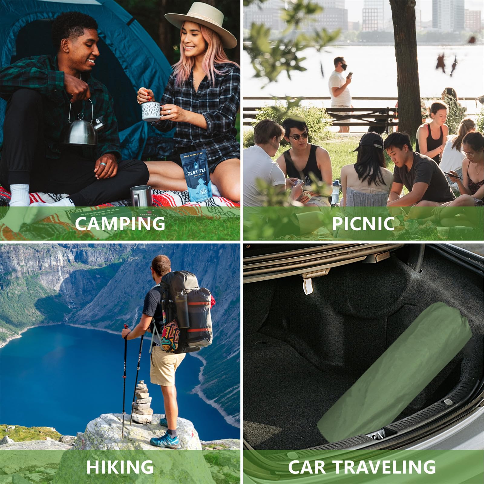 WILD FUN Double Sleeping Pad - 2in Thick 2-Person Camping Mattress with Pillow, 5R Suede Insulated Self-Inflating Air Mattress for Backpacking, Hiking & Outdoor Adventures (Deep Green) - Perfect for Couples Camping, RV Trips & Backcountry Exploration