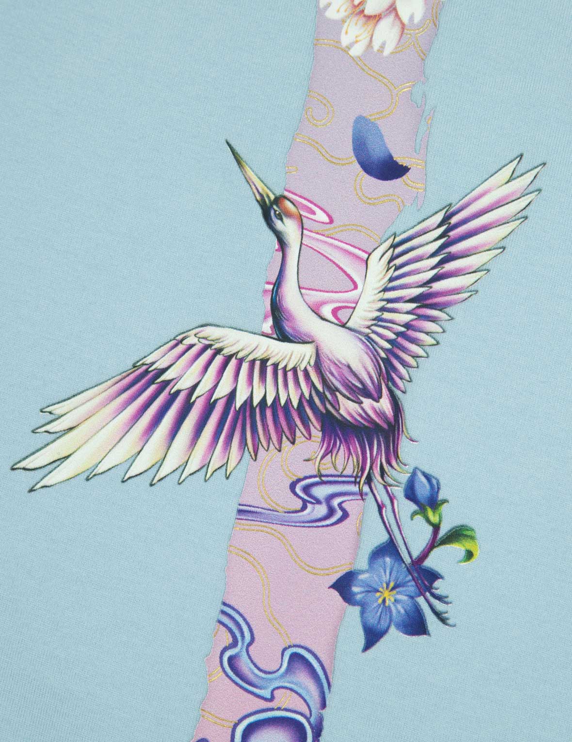 Stylish Cranes and Wisteria Print Men's T-Shirt - Trendy Japanese Inspired Casual Tee for Streetwear & Everyday Outfits