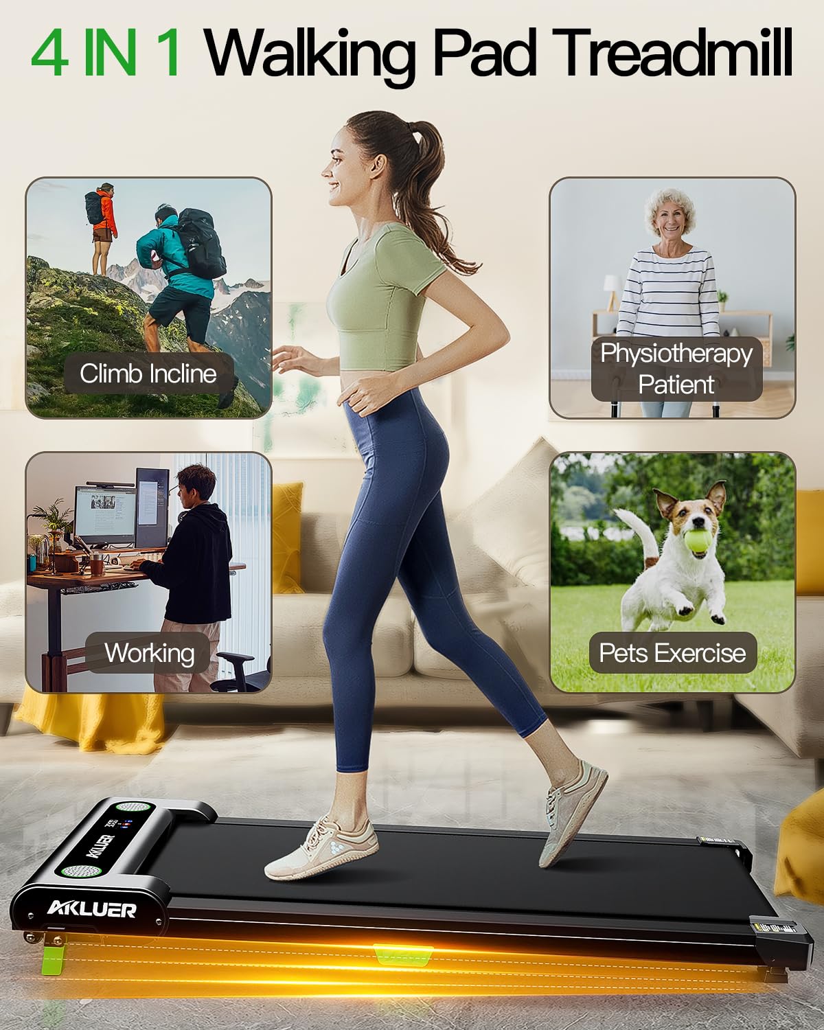 Akluer Incline Walking Pad Treadmill for Home - 2.5HP Under Desk Treadmill with Remote Control & LED Display - Compact Space-Saving Design for Home Office, Apartment Workouts & Indoor Fitness