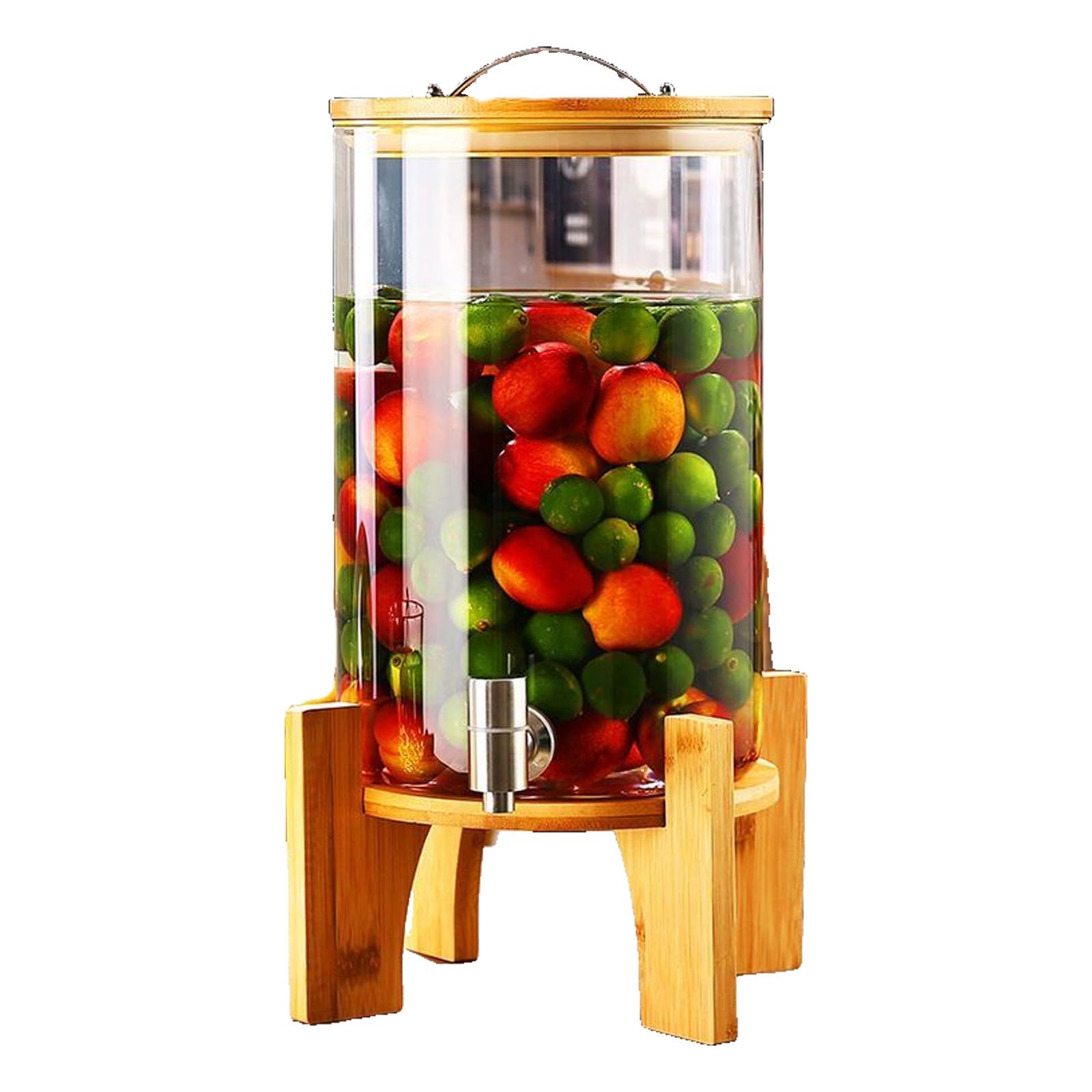 7.5L Glass Beverage Dispenser with Wooden Stand & Faucet - Iced Water Drink Dispenser for Parties, Weddings, Daily Use - Cold Beverage Machine with Bracket