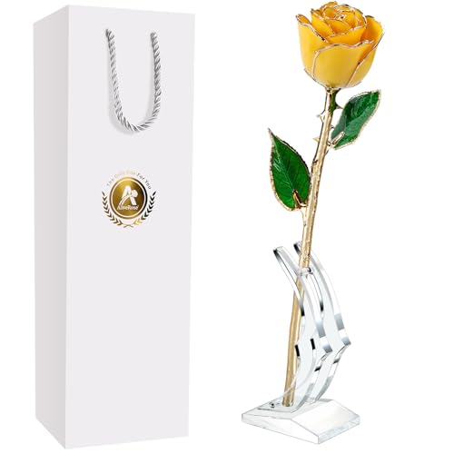 B7. Yellow Handmade Rose White Stand
