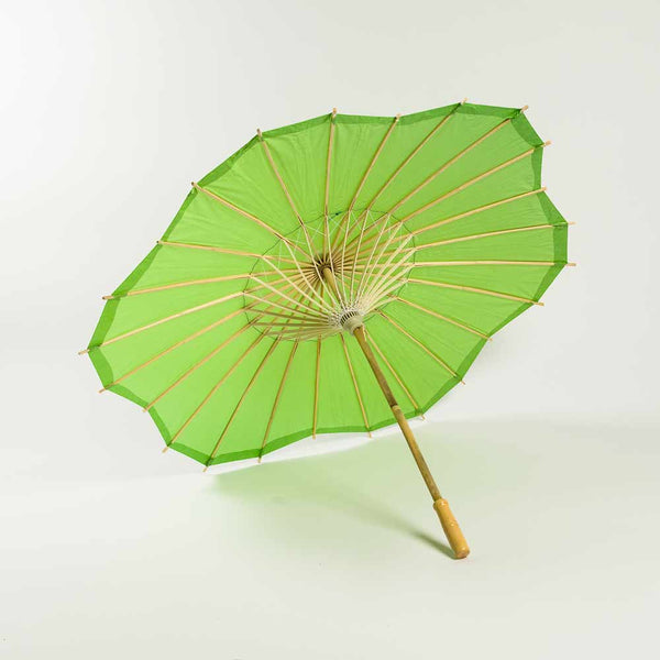 32 Inch Green Paper Parasol Umbrella - Scallop Blossom Design with Elegant Wooden Handle | Perfect for Garden Parties, Wedding Decor & Photo Props