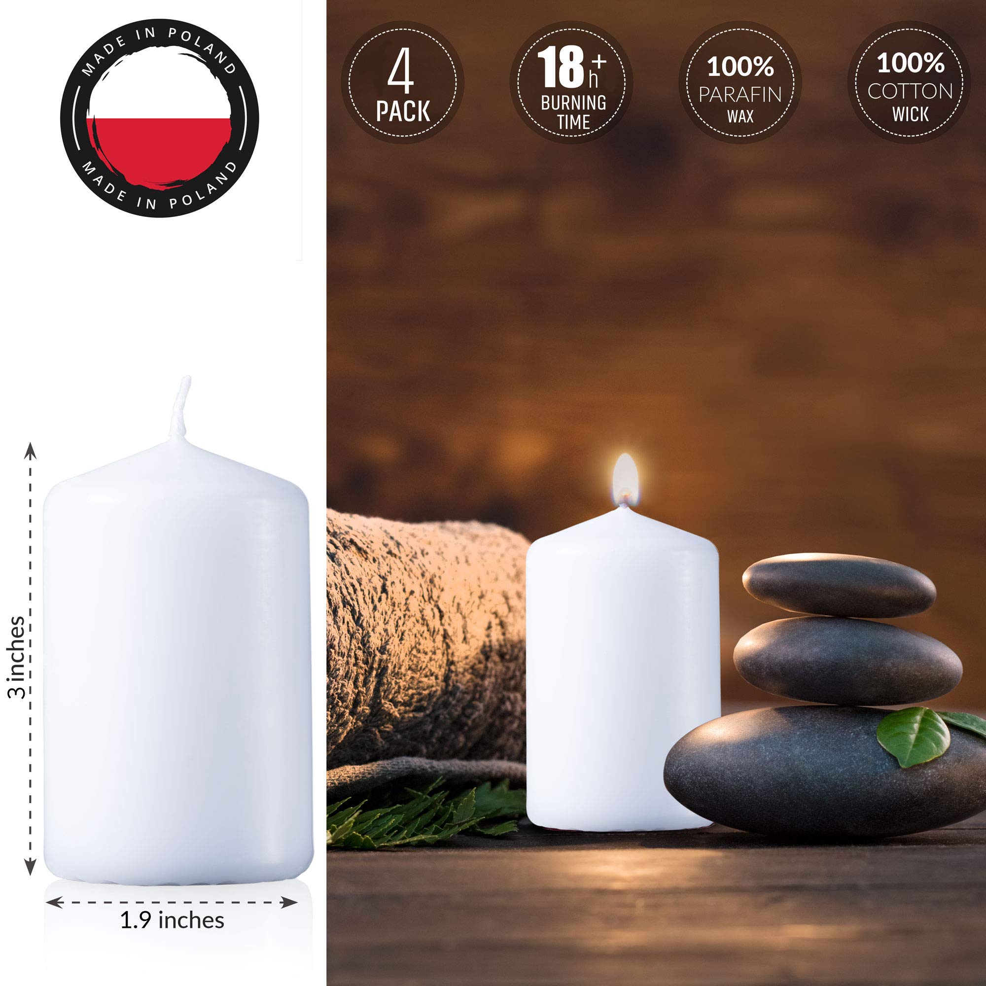 SPAAS White Pillar Candles 4 Pack - 2x3 Inch Unscented Decorative Candles for Lanterns, Home Decor, Weddings, Fireplace & Table Centerpieces | Perfect for Romantic Dinners, Holiday Decorations & Cozy Ambiance