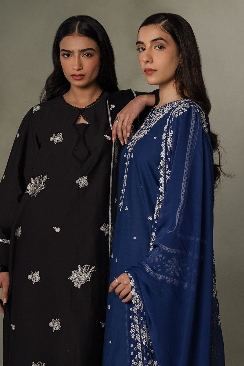 Midnight Blue 2 Piece Outfit Set - Elegant Shirt & Dupatta for Women | Perfect for Weddings, Parties & Special Occasions