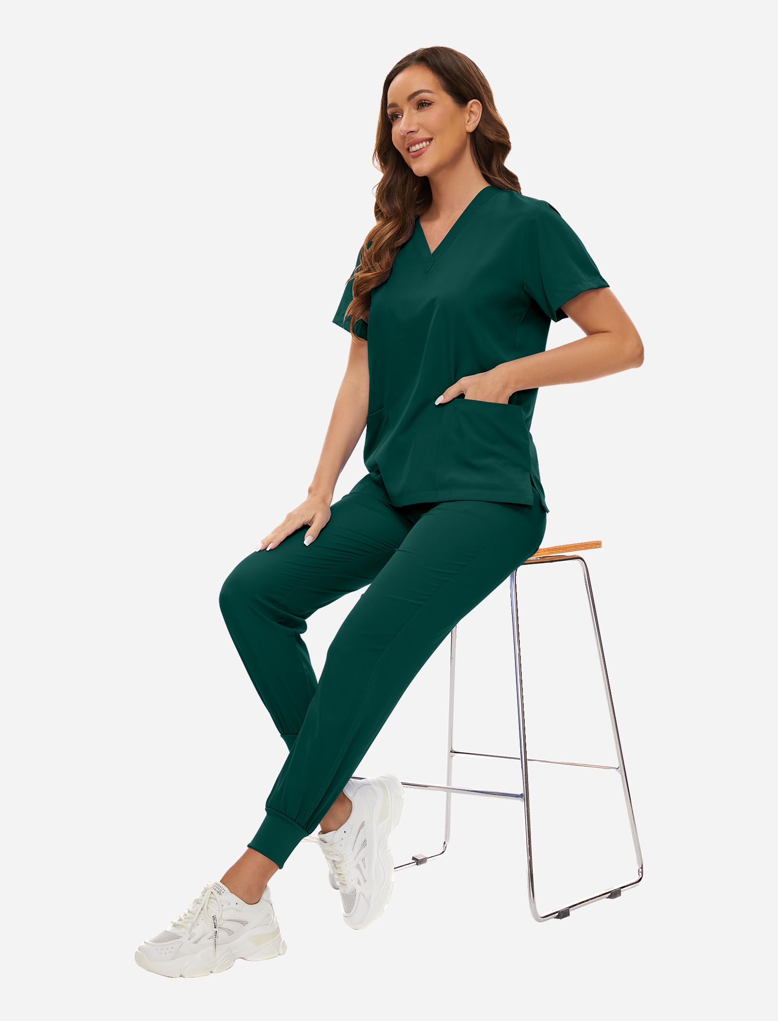 VIAOLI Women's Stretch Nursing Scrubs Set - V-Neck Pocket Top & Drawstring Jogger Pants | Comfortable Medical Uniform for Nurses, Doctors & Healthcare Workers | Perfect for Hospital Shifts, Clinics & Long Work Hours