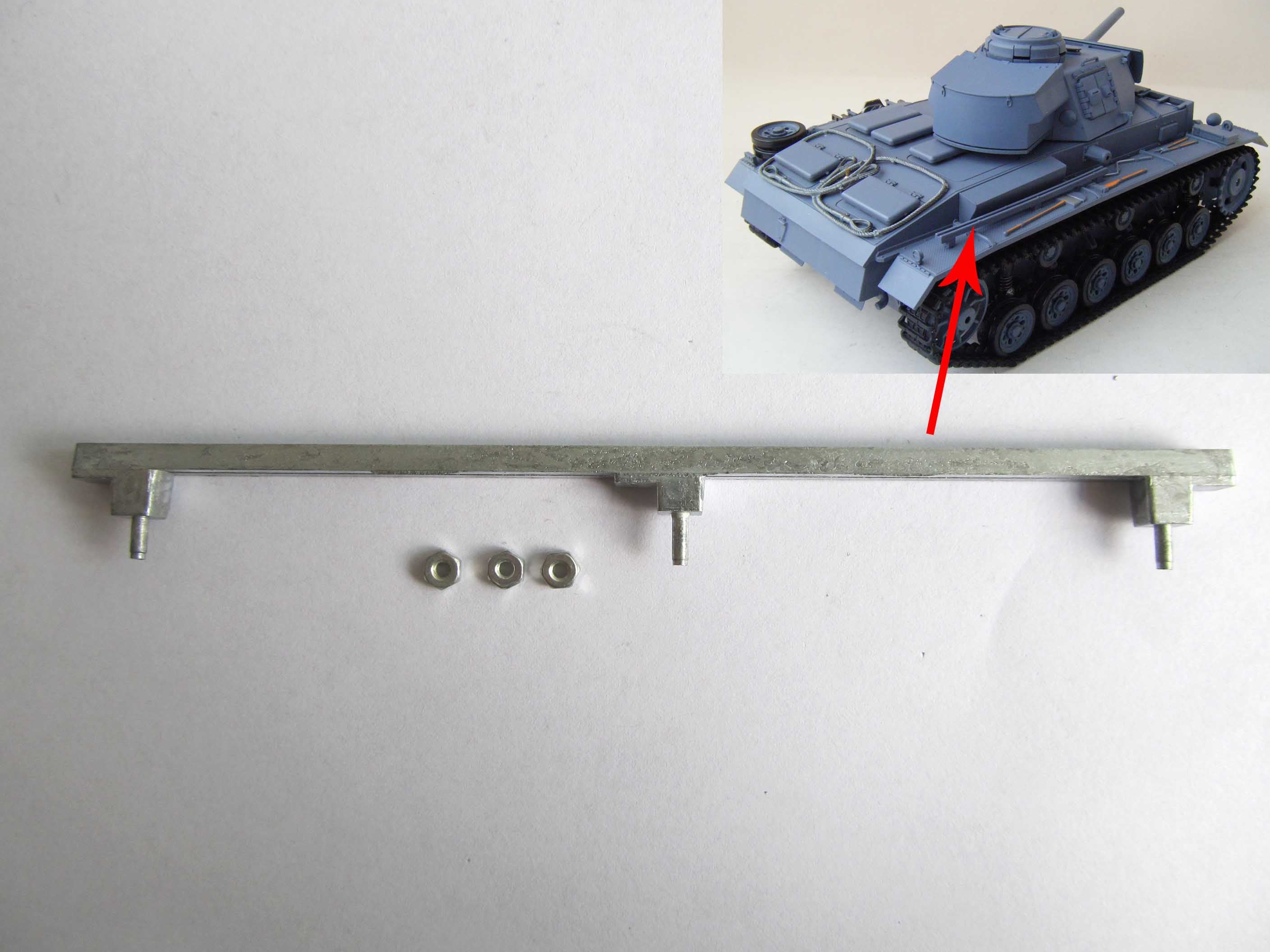 1/16 Mato RTR German Panzer III Metal Tank Spare Parts Set - Fire Extinguisher, Upper Hull, Box Bar, Rear Stand & Front Plate for RC Military Model Collectors & Battle Scenes