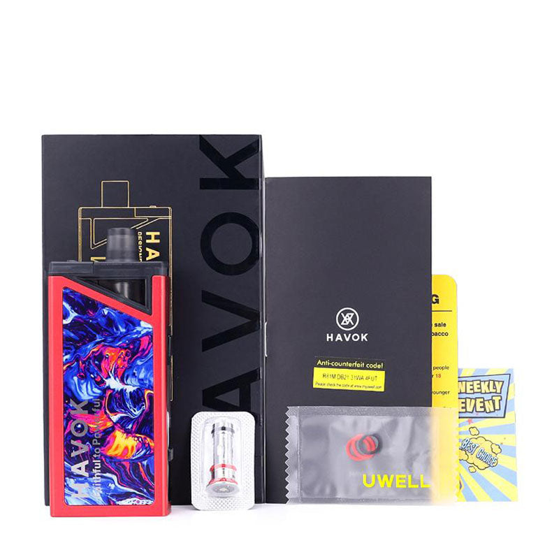 Uwell Havok V1 Pod Kit 65W 1800mAh Rechargeable Vape Device - Portable Vaping System for Smooth Flavor & Strong Clouds - Perfect for Travel, Work & Outdoor Activities