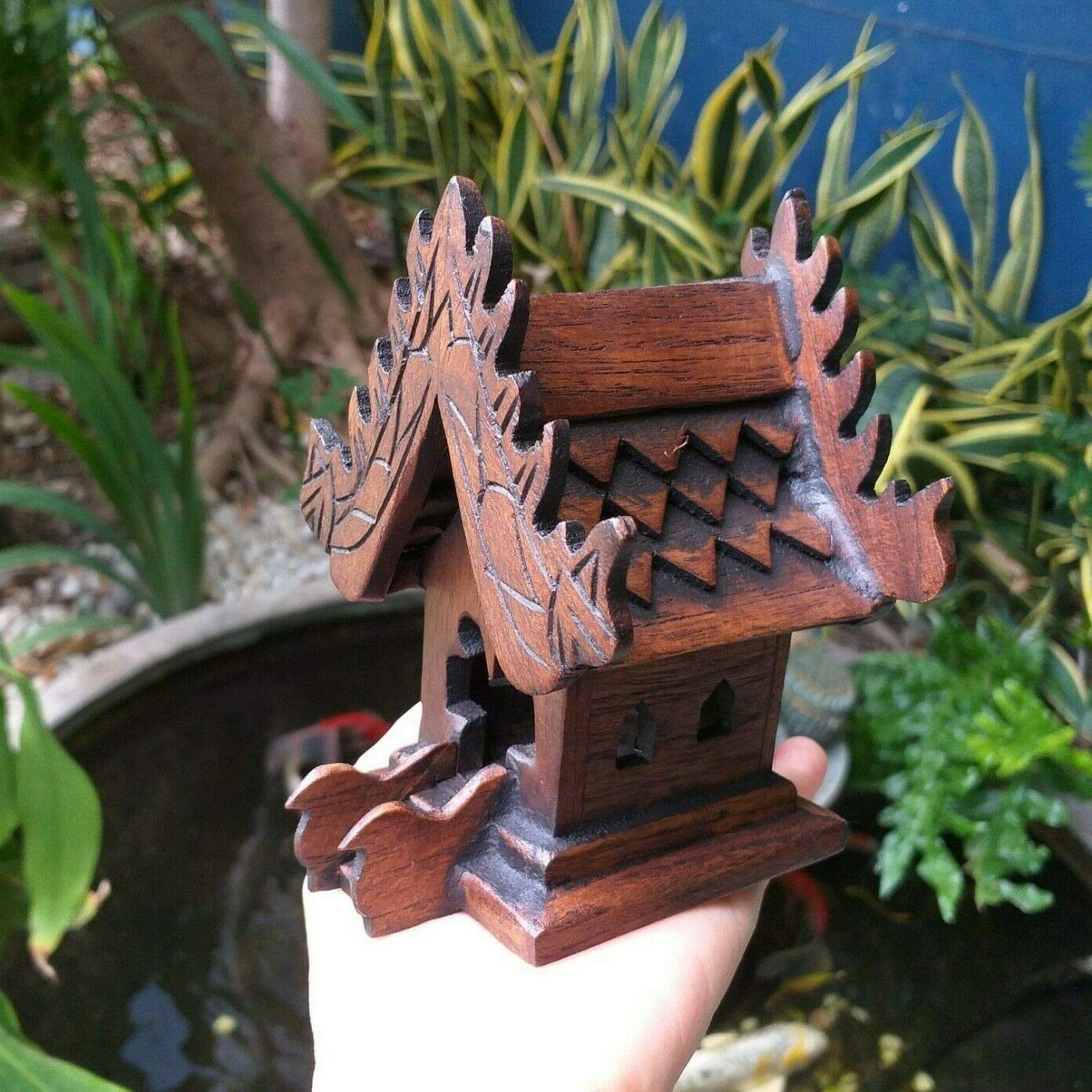 Handmade Teak Wood Mini Temple Tabletop Thai Small Buddha Buddhist Spirit House SanPraPhum - Home Altar Decor, Meditation Gift, Asian Spiritual Decor for Office & Living Room