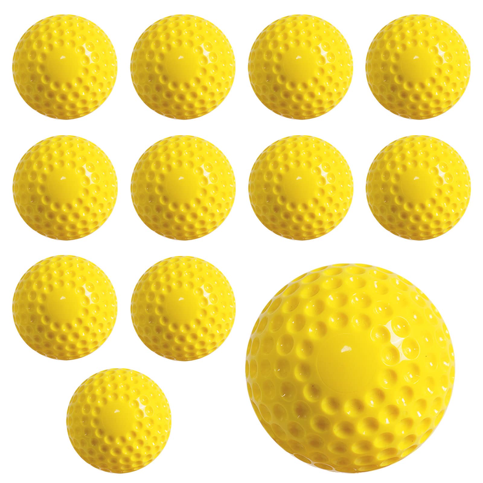 12 Pack Yellow Dimpled Baseballs - 9-Inch Pitching Machine Practice Balls for Hand-Eye Coordination, Hitting & Fielding Training | Perfect for Baseball Drills, Batting Cage & Youth Sports Practice