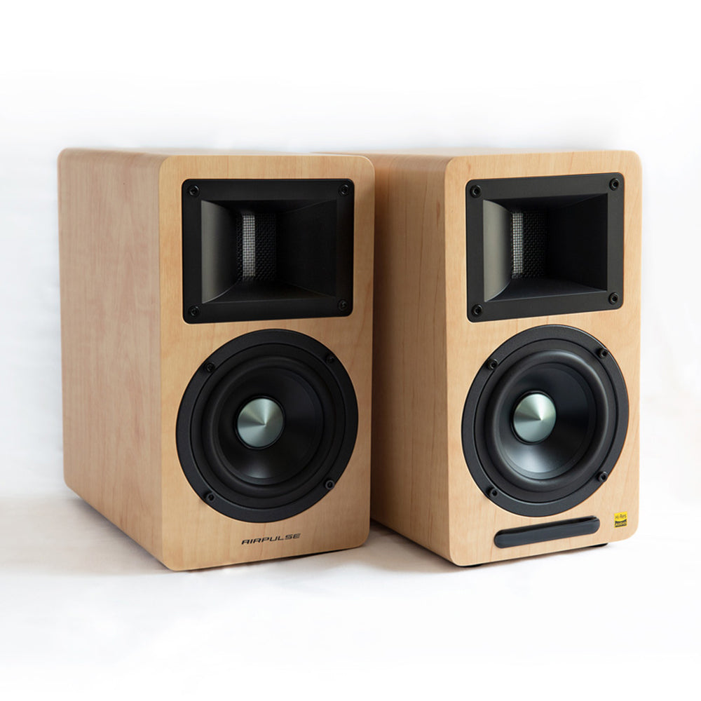 Airpulse A80 Active Bookshelf Speakers - Premium HiFi Sound System (Pine Wood) for Home Audio, Studio Monitoring & Gaming Setup