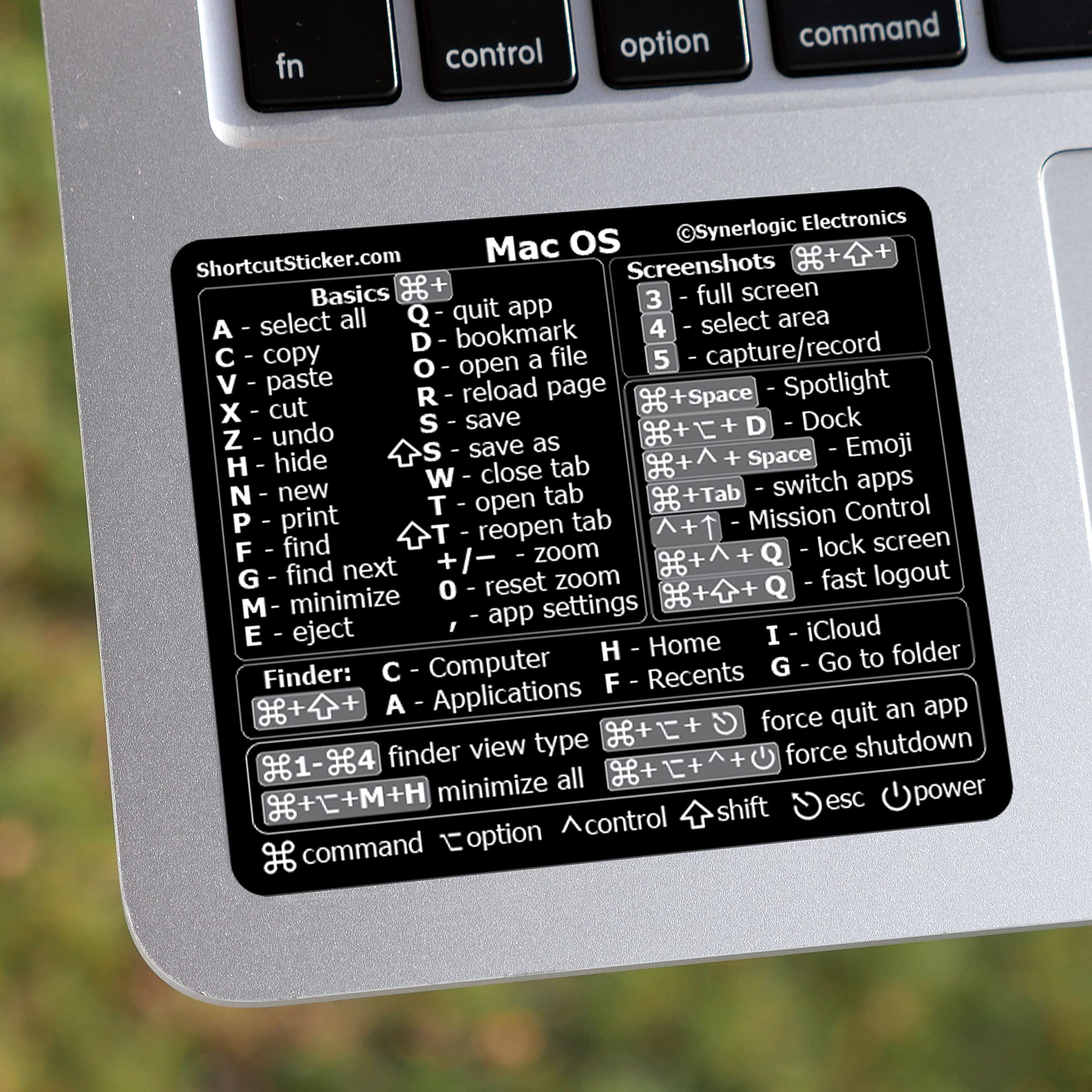 Synerlogic Universal Mac OS Keyboard Shortcut Sticker - No-Residue Laminated Vinyl for MacBook Air/Pro/iMac/Mini (Black) | Essential Mac Productivity Tool for Office Work & Programming