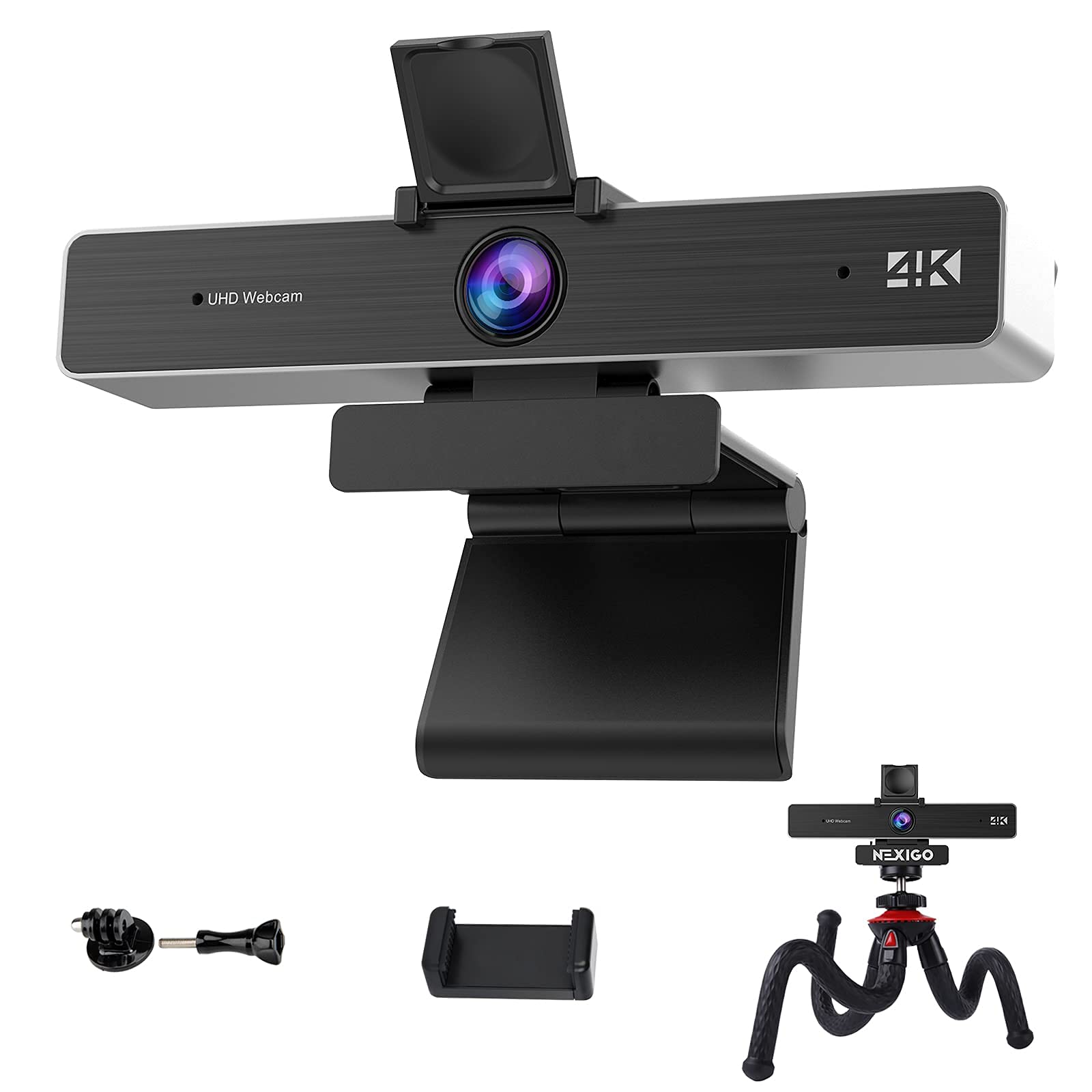 NexiGo N950P 4K UHD 2160P Webcam with Remote Control - Sony Starvis Sensor, 5X Digital Zoom, Adjustable Tripod Stand - Compatible with Zoom/Skype/Teams - Perfect for Video Conferencing, Online Classes & Live Streaming (Mac & PC)