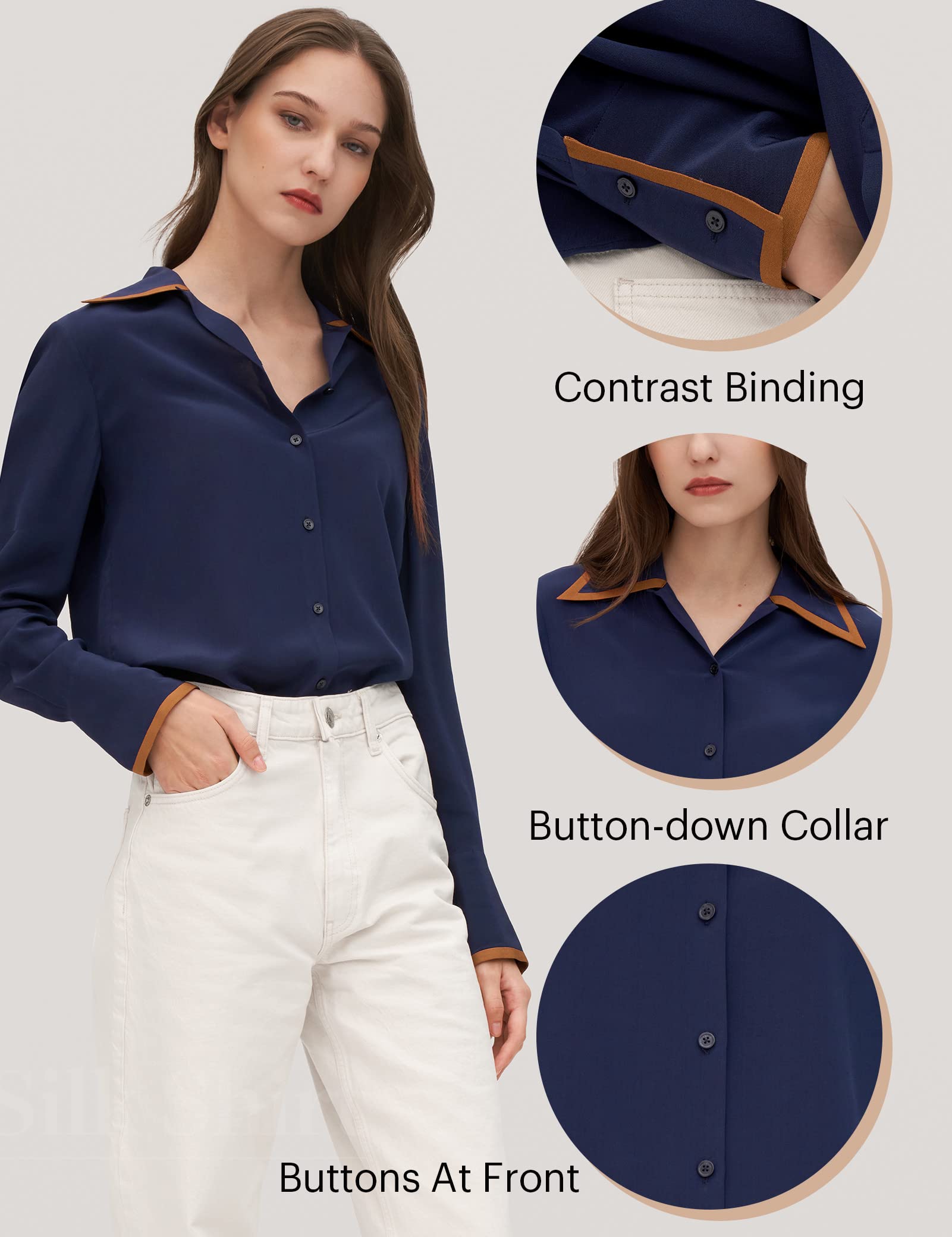 Luxury LilySilk Silk Blouse for Women - Pure Mulberry Silk Shirt with Contrast Piping | Elegant Willow Print Tops for Office, Party & Special Occasions