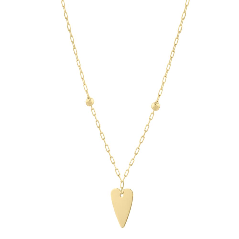 14K Gold Elongated Heart & Bead Station Necklace - Elegant Dainty Jewelry for Women, Perfect for Valentine's Day Gifts, Anniversary & Romantic Occasions