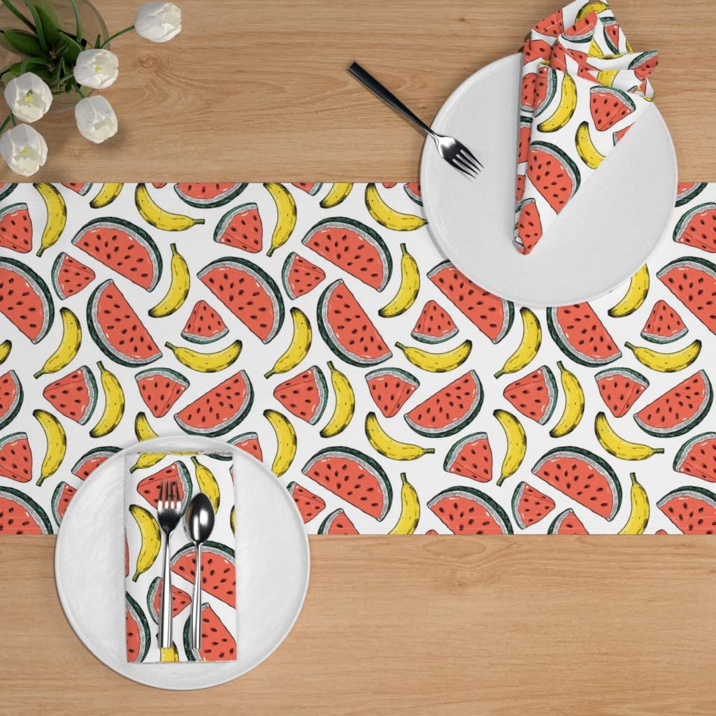 Custom Watermelon Banana Print Cotton Sateen Table Runner 108