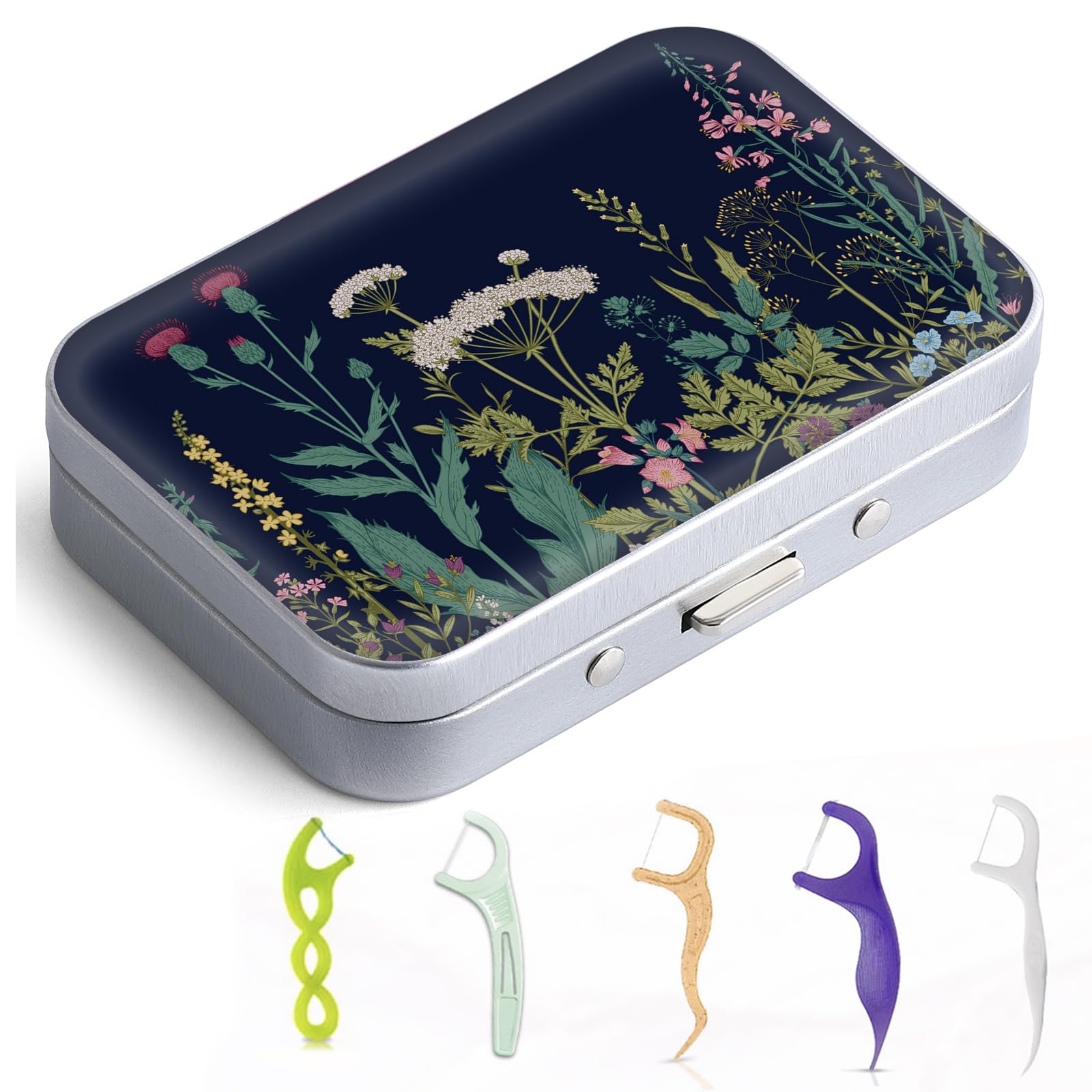 Portable Dental Floss Case - Compact Travel Floss Holder for Floss Picks of All Sizes | Perfect for Travel, Hotels, Restaurants & On-the-Go Oral Care (Black Flower Design)
