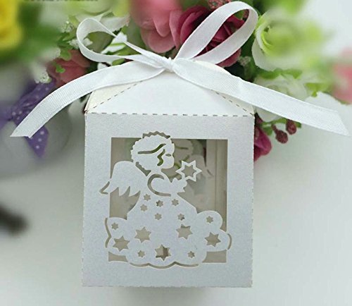 Joinwin® 50PCS Laser Cut White Angel Wedding Favor Boxes - Pearlescent Paper Gift Boxes for Candy, Chocolates, Party Favors & Bridal Shower Gifts - Perfect for Weddings, Baby Showers & Special Events