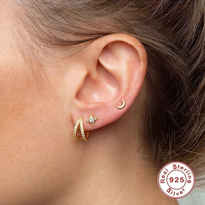 925 Sterling Silver Cartilage Hoop Earrings - 14K Gold Plated Huggie Hoops for Women, Minimalist Eternity Hoop Earrings for Cartilage & Helix Piercing | Perfect for Everyday Wear, Date Night & Gifts