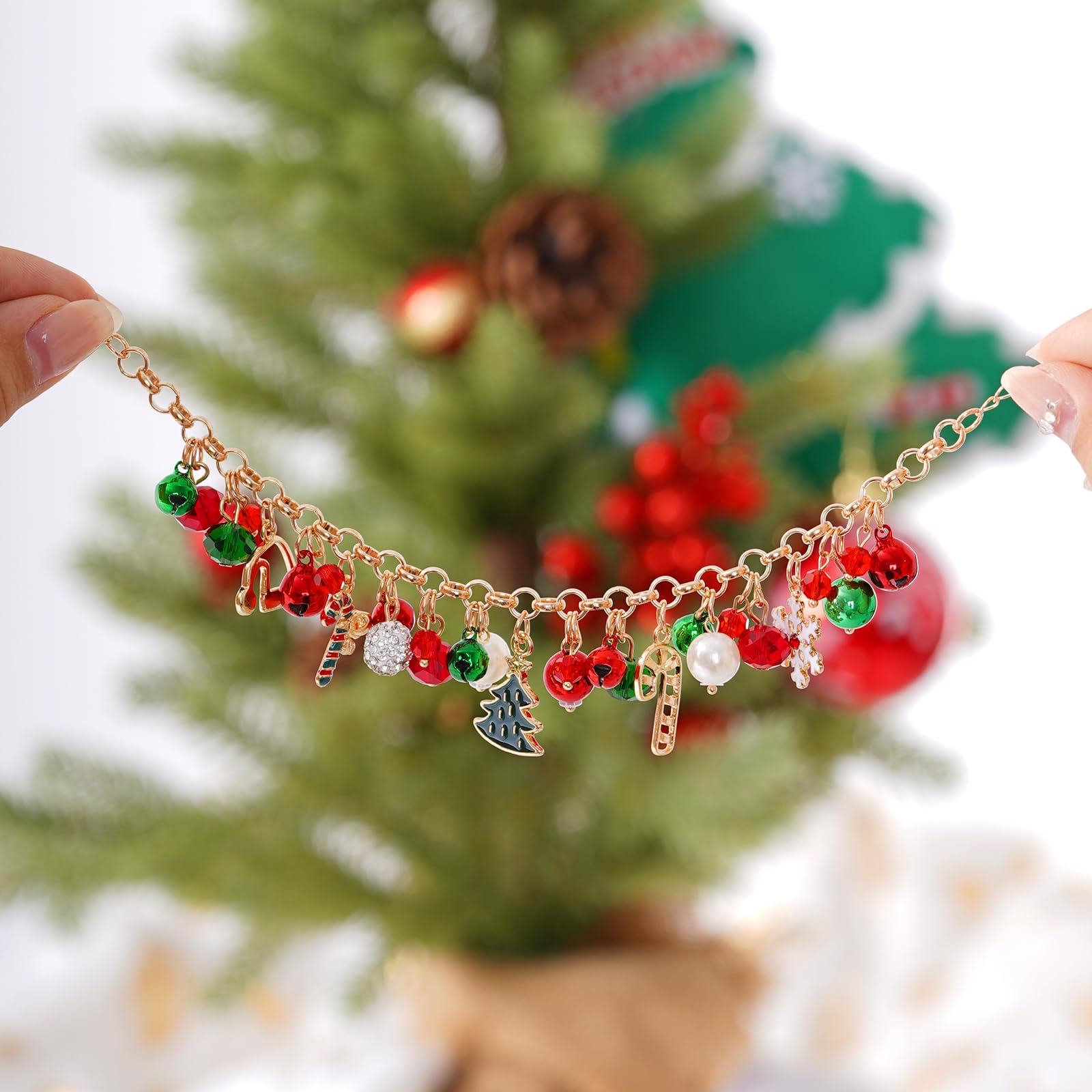 Lystaii Christmas Charm Bracelets for Women - Adjustable Link Bracelet with Festive Bells | Perfect Holiday Gift for Christmas Parties & Festive Occasions
