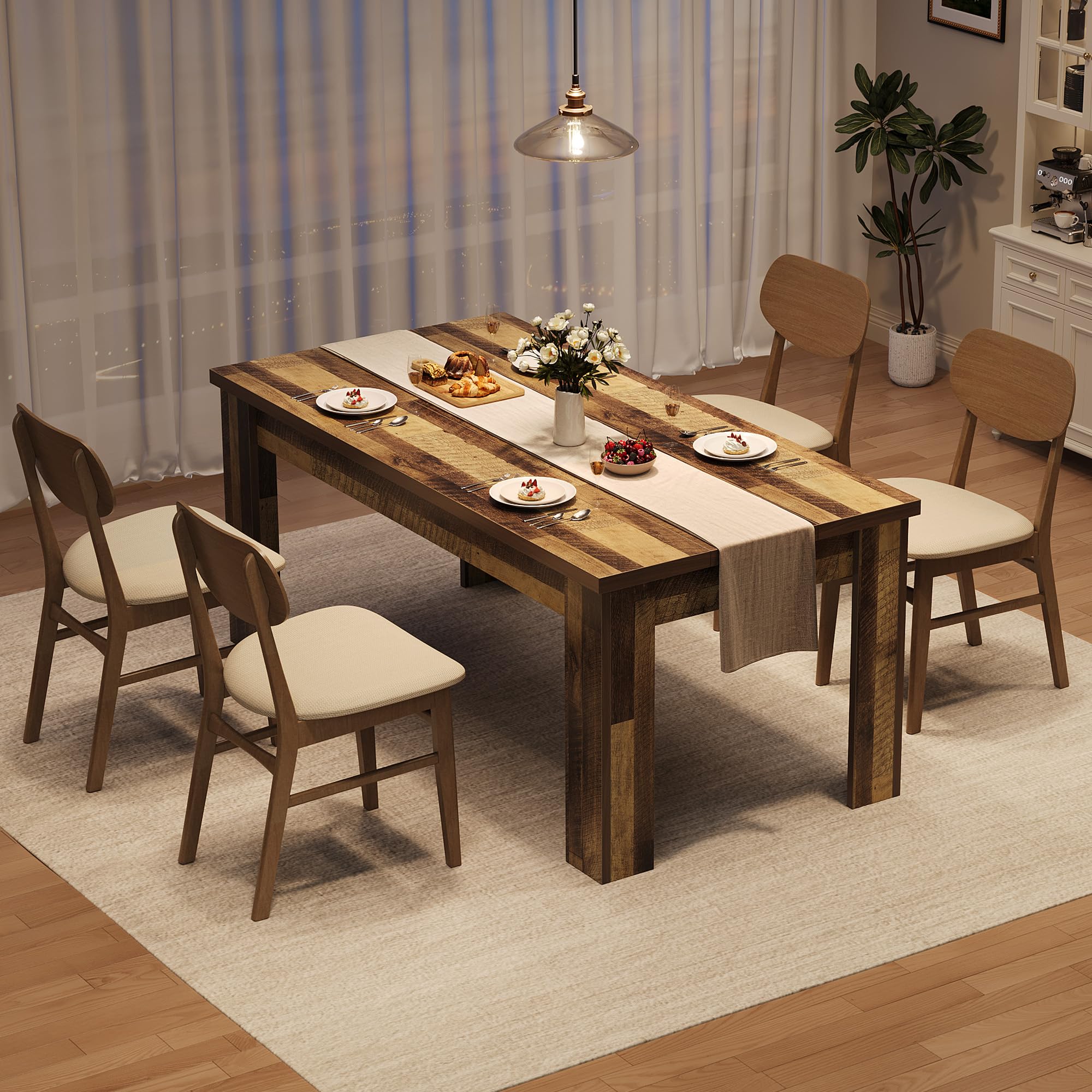 Rustic Brown Rectangular Dining Table for 4-6 People | 1.18