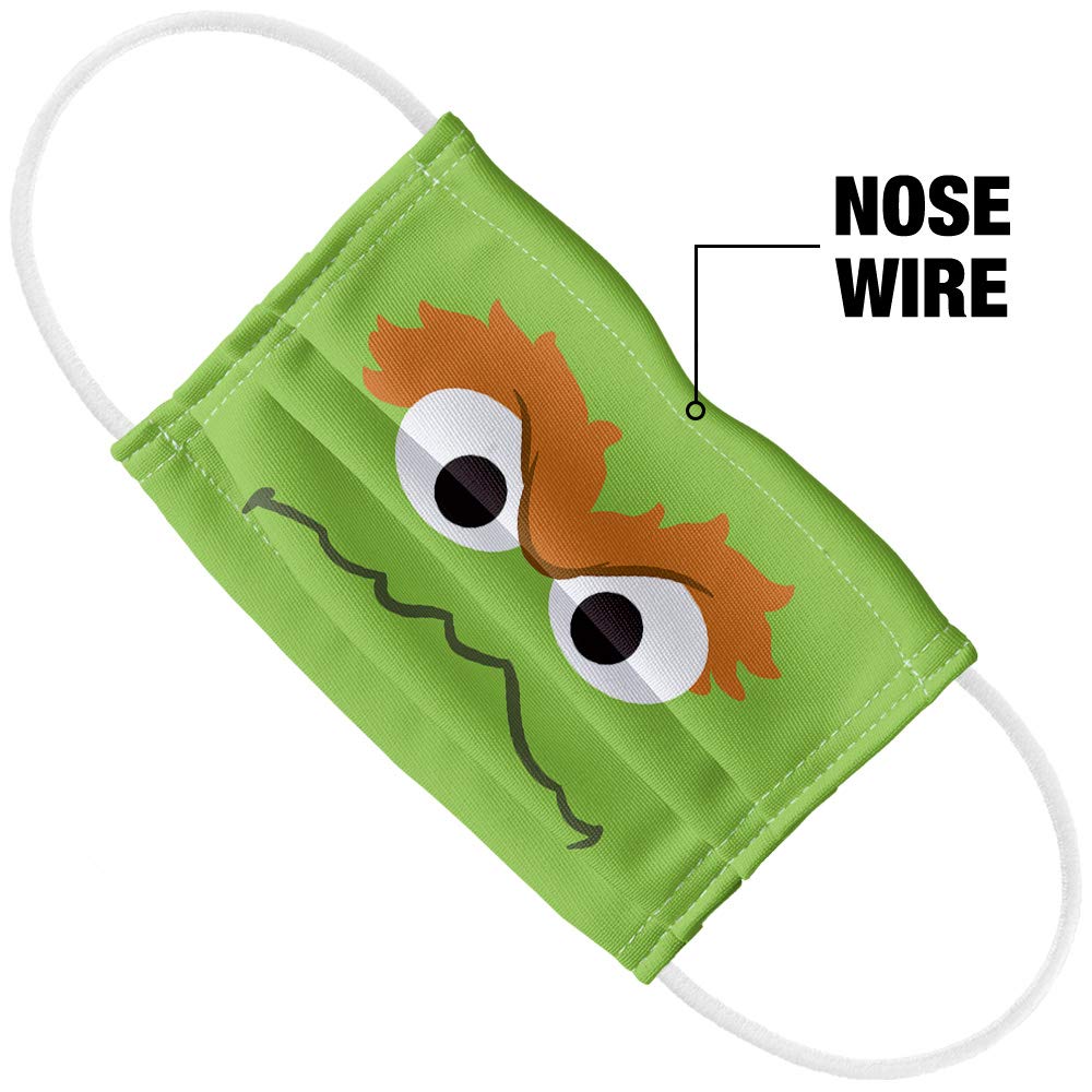 Sesame Street Oscar The Grouch Kids Reusable Face Mask with Adjustable Nose Wire - 1-Ply Washable Cloth Mask for School, Travel & Daily Protection
