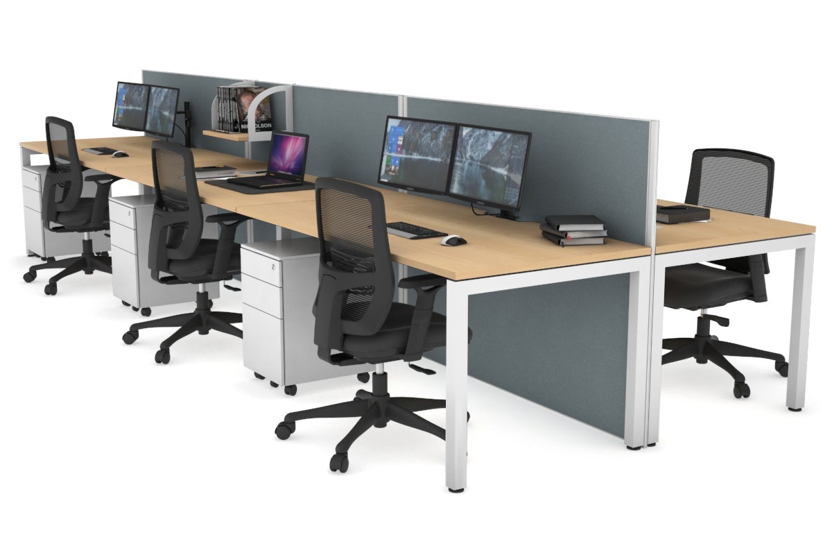 Horizon Quadro 6p Bench with Square Legs - 1800L x 800W Office Workstation with Cable Management Scallop - Perfect for Modern Workspaces, Conference Rooms & Collaborative Office Environments