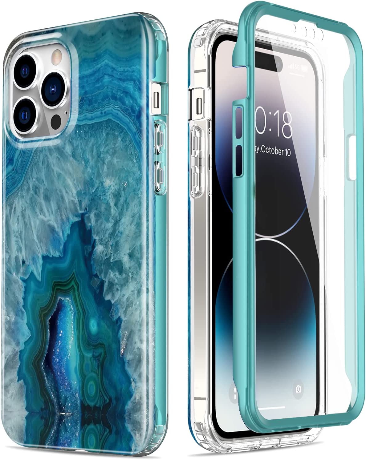 iPhone 14 Pro Case with Built-in Screen Protector - Military Grade Shockproof Cover, Purple Marble Design | Perfect for Outdoor Adventures & Daily Protection