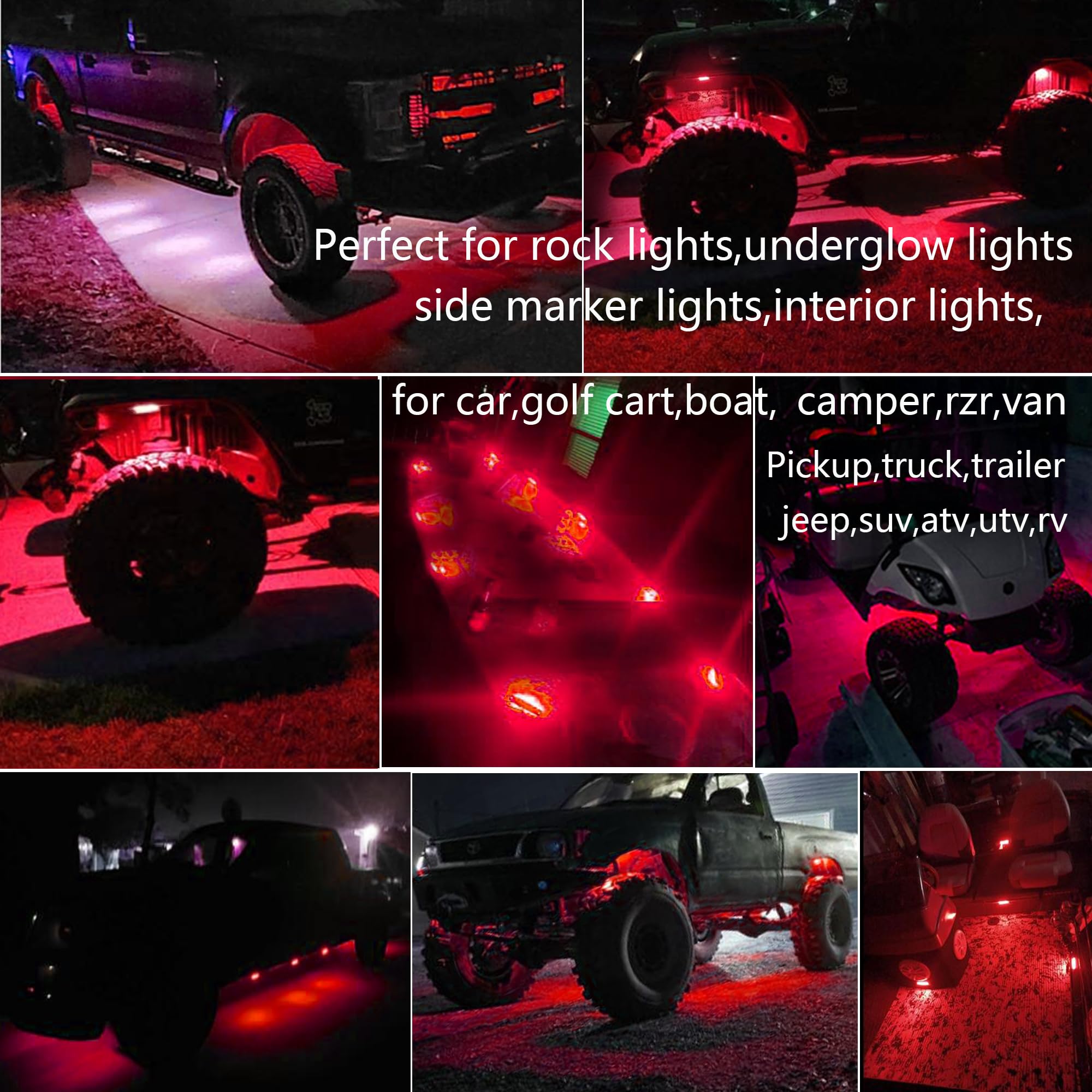 10 Pcs Red LED Rock Strip Lights - Car Underglow Wheel Well Lighting Kit for Wrangler, Truck, Golf Cart, RV, SUV | Offroad, Night Driving & Custom Vehicle Decoration