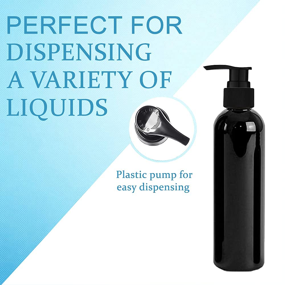 PHARCOS 5-Pack Black Pump Dispenser Bottles for Lotion, Cream, Liquid, Shampoo & Hand Soap - Leakproof Bathroom & Kitchen Organizer for Countertop Storage