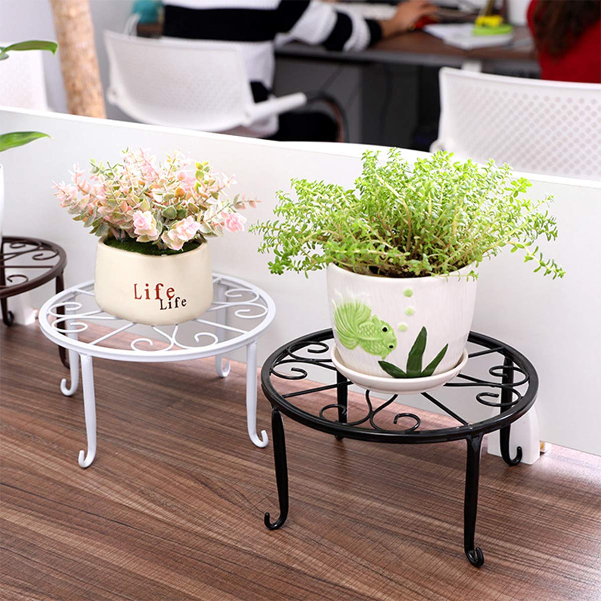 3 Pack Black Metal Plant Stands for 9 Inch Round Flower Pots - Indoor Outdoor Garden, Patio, Balcony Decor - Perfect for Succulents, Herbs, and Small Plants