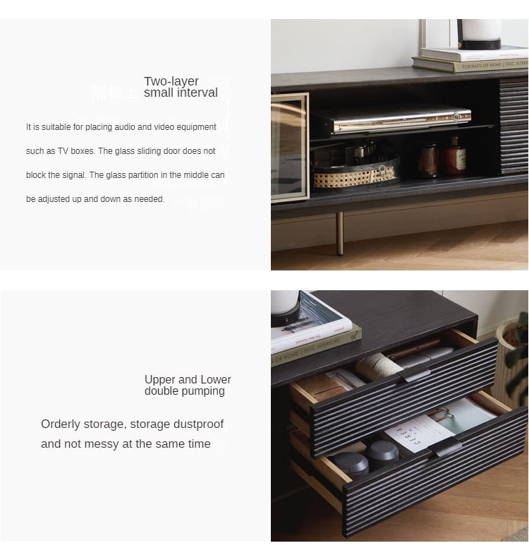 Modern Black Oak Solid Wood TV Stand - Stylish Entertainment Center for Living Room & Home Theater