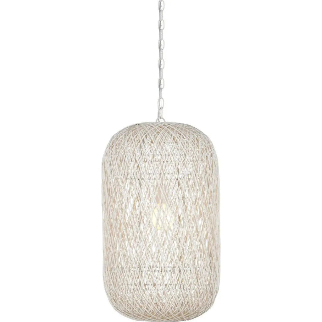 27 Inch Modern Cocoon Pendant Light - White Iron & Glass Shade for Kitchen Island, Dining Room, or Bedroom Lighting