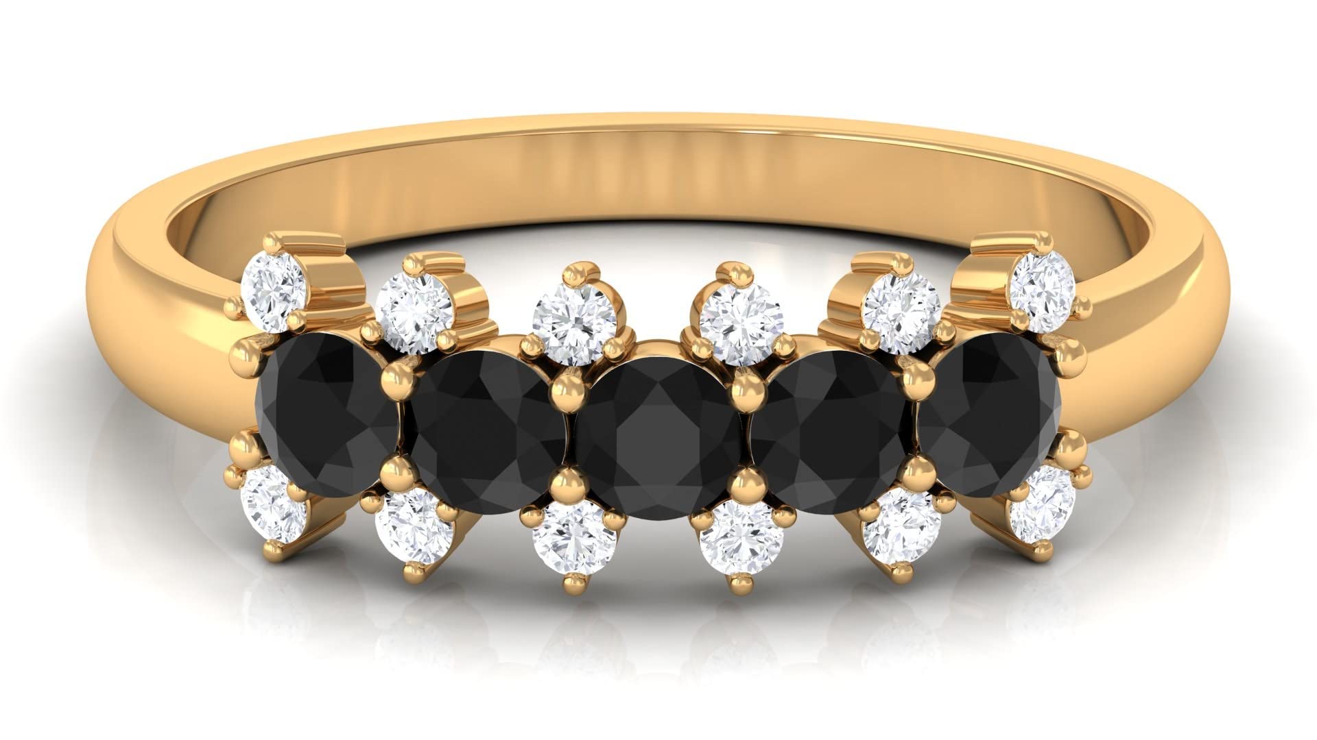 3/4 CT Black Spinel and Diamond Band Ring - 14K Solid Gold Minimalist August Birthstone Ring for Women | Elegant Stackable Jewelry for Weddings, Anniversaries & Everyday Wear