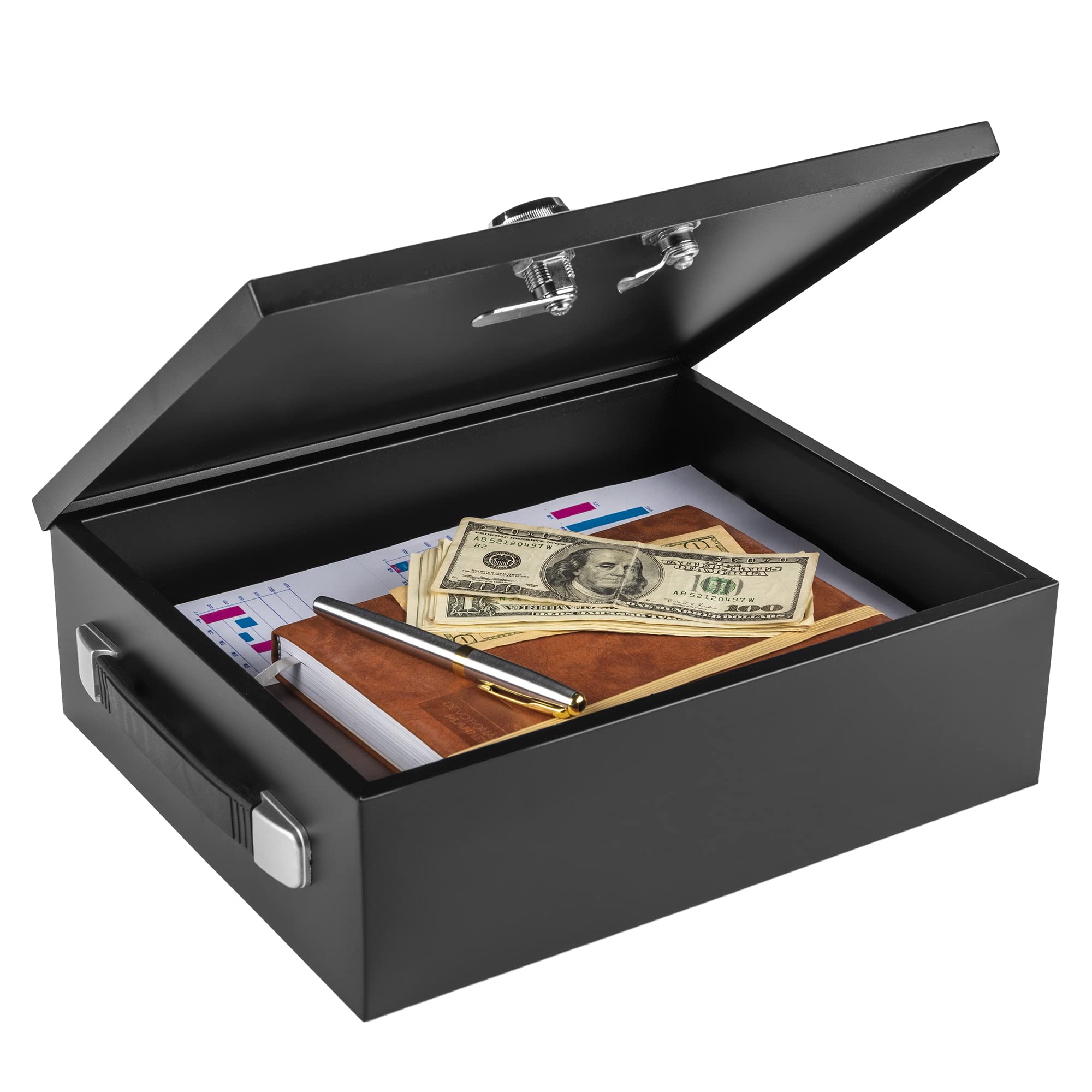 Fireproof Security Box - Dual Combination & Key Lock Safe Chest for Documents, Cash, Jewelry & Valuables | 0.24 Cu Ft Fire Resistant Steel Lockbox (12