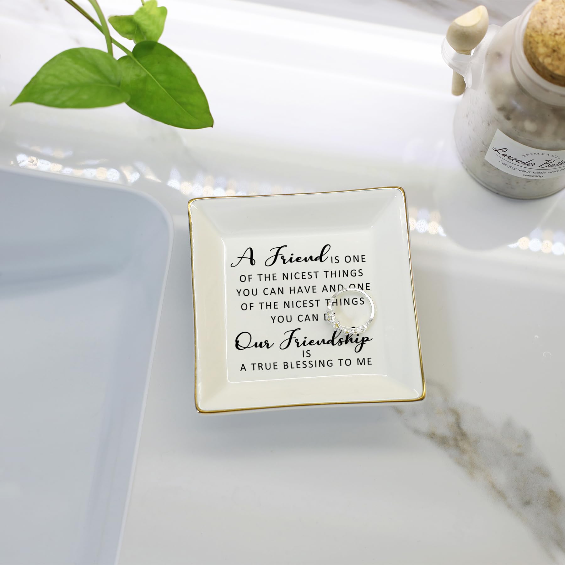 HOME SMILE Ceramic Ring Dish - Elegant Jewelry Tray for Rings, Earrings & Small Accessories - Perfect Gift for Mom, Sister & Friends - Bathroom, Bedroom & Vanity Organizer