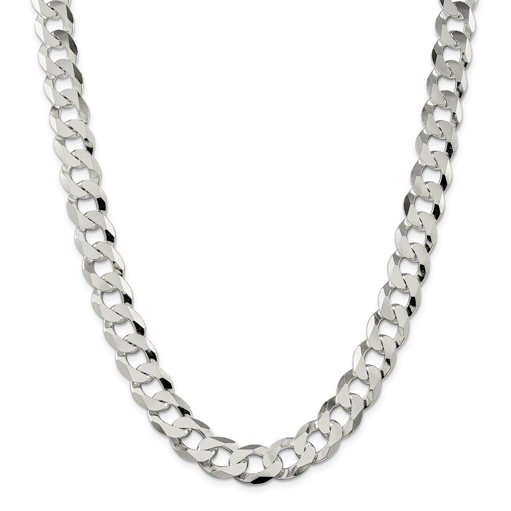 Sterling Silver 13mm Beveled Curb Chain Necklace for Women - Durable 925 Silver Chunky Link Necklace - Perfect for Layering, Everyday Wear & Special Occasions