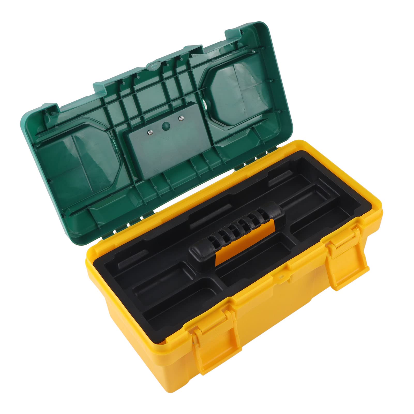 **17-inch Portable Car Tool Box with Removable Tray - Yellow & Green Small Parts Storage Case for Hardware, DIY, Auto Repair & Home Organization**    *(Use Cases: Ideal for mechanics, DIY enthusiasts, car maintenance, home repairs, and workshop organization.)*