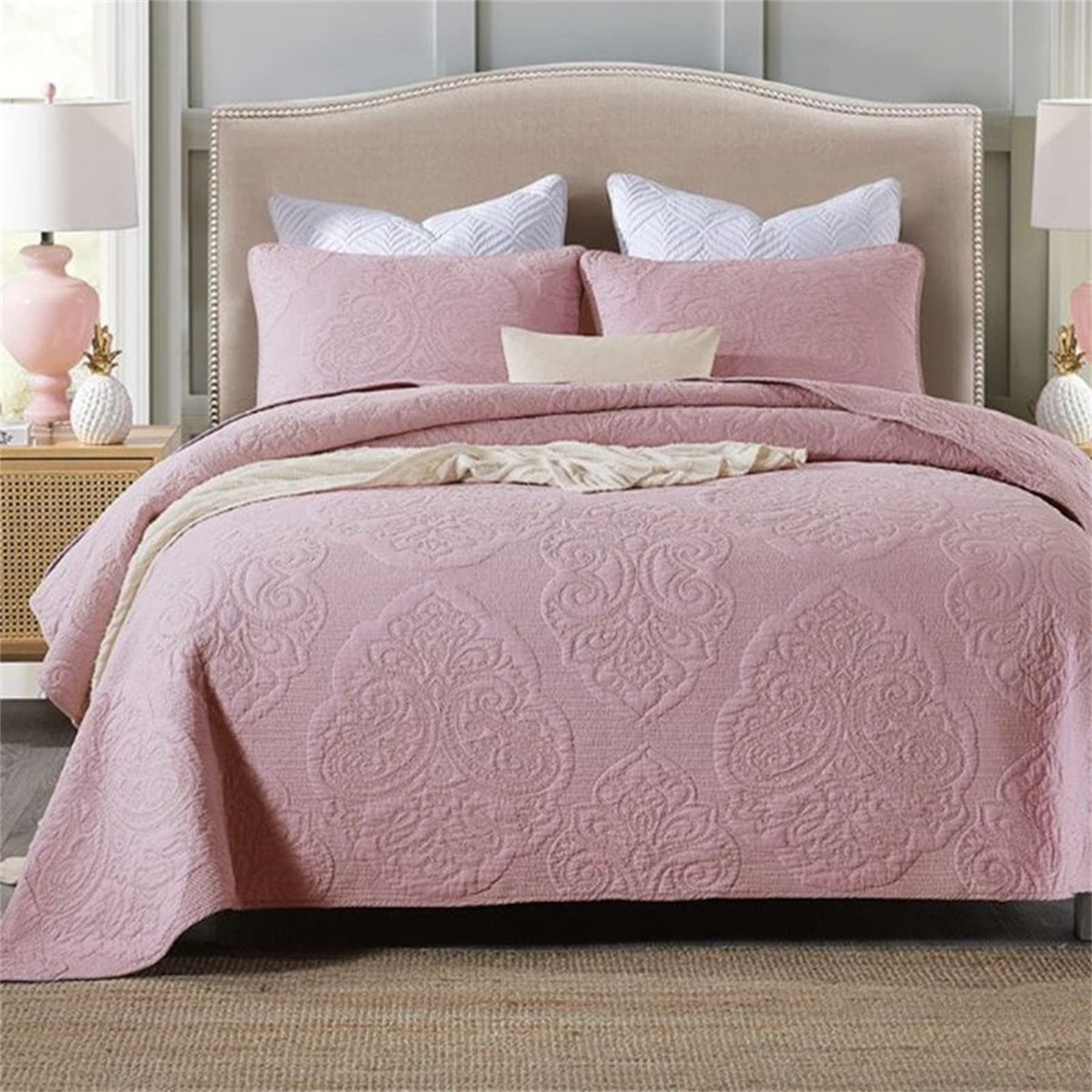 ABREEZE Cotton Bedspread Quilt Set - Floral Patchwork Coverlet with Pillow Shams, Farmhouse Style Bedding for Full/Queen Size Beds - Perfect for Cozy Bedrooms, Guest Rooms & Vacation Homes