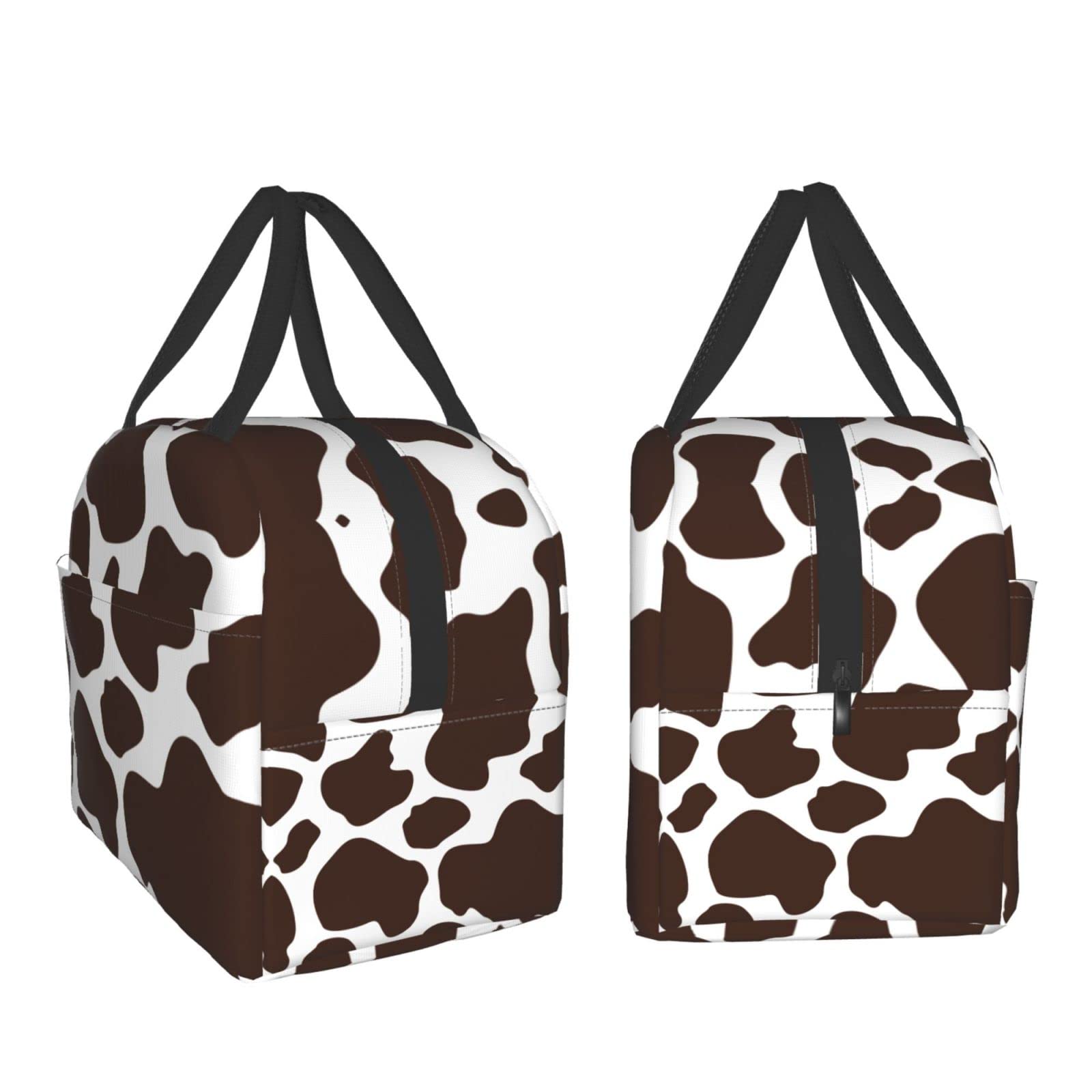Insulated Cow Print Brown Lunch Bag - Reusable & Portable Meal Container for Men & Women - Perfect for Work, Travel, Picnic & Outdoor Activities
