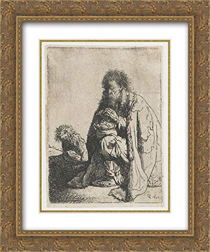 Rembrandt Seated Beggar And His Dog - 20x24 Inch Gold Ornate Framed Museum Art Print with Double Matting | Classic Wall Decor for Living Room, Office & Art Gallery Display