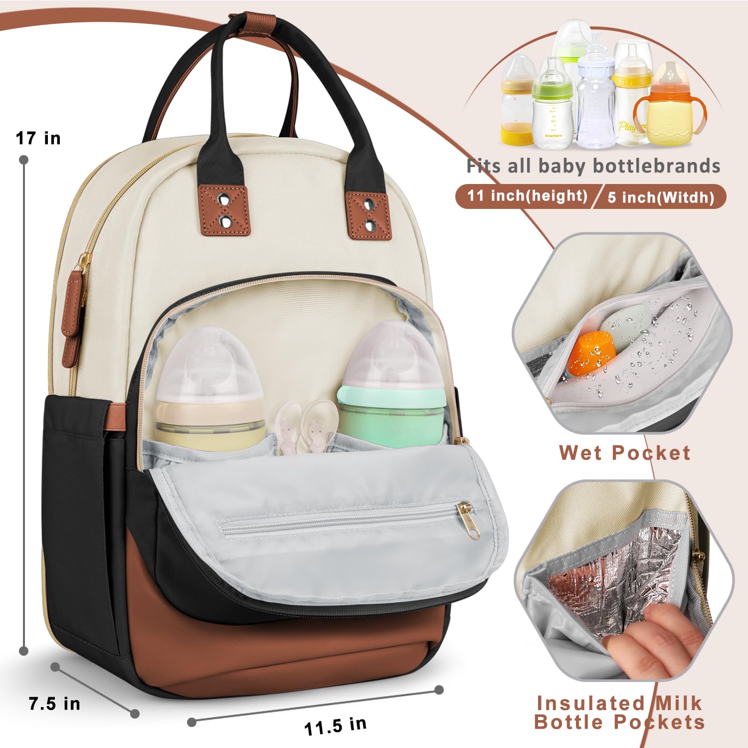 ETRONIK Baby Diaper Backpack - Large Multifunctional Travel Diaper Bag for Boys & Girls with Insulated Bottle Pockets & Changing Pad - Perfect for Daycare, Travel & Outings