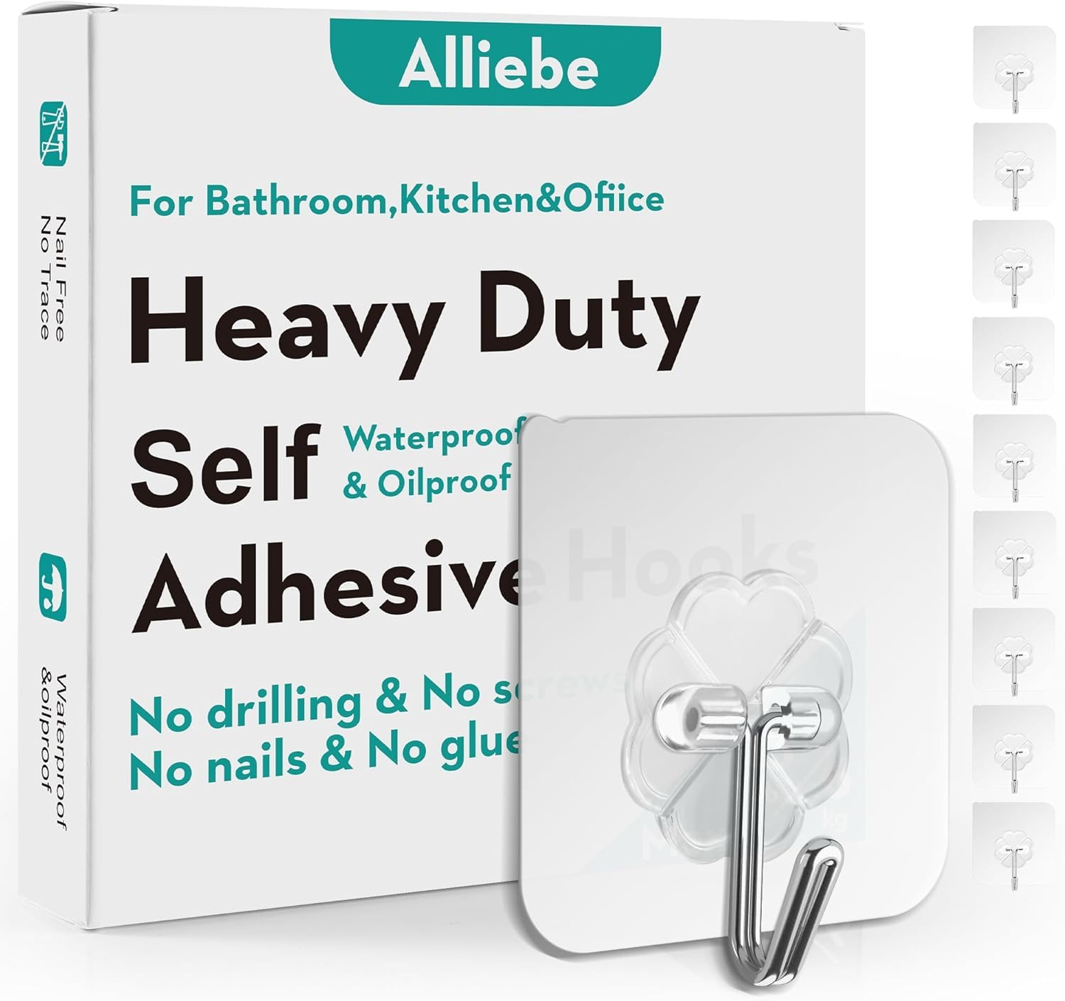 30-Pack Heavy Duty 13lb Self-Adhesive Hooks - Waterproof for Bathroom, Kitchen & Office