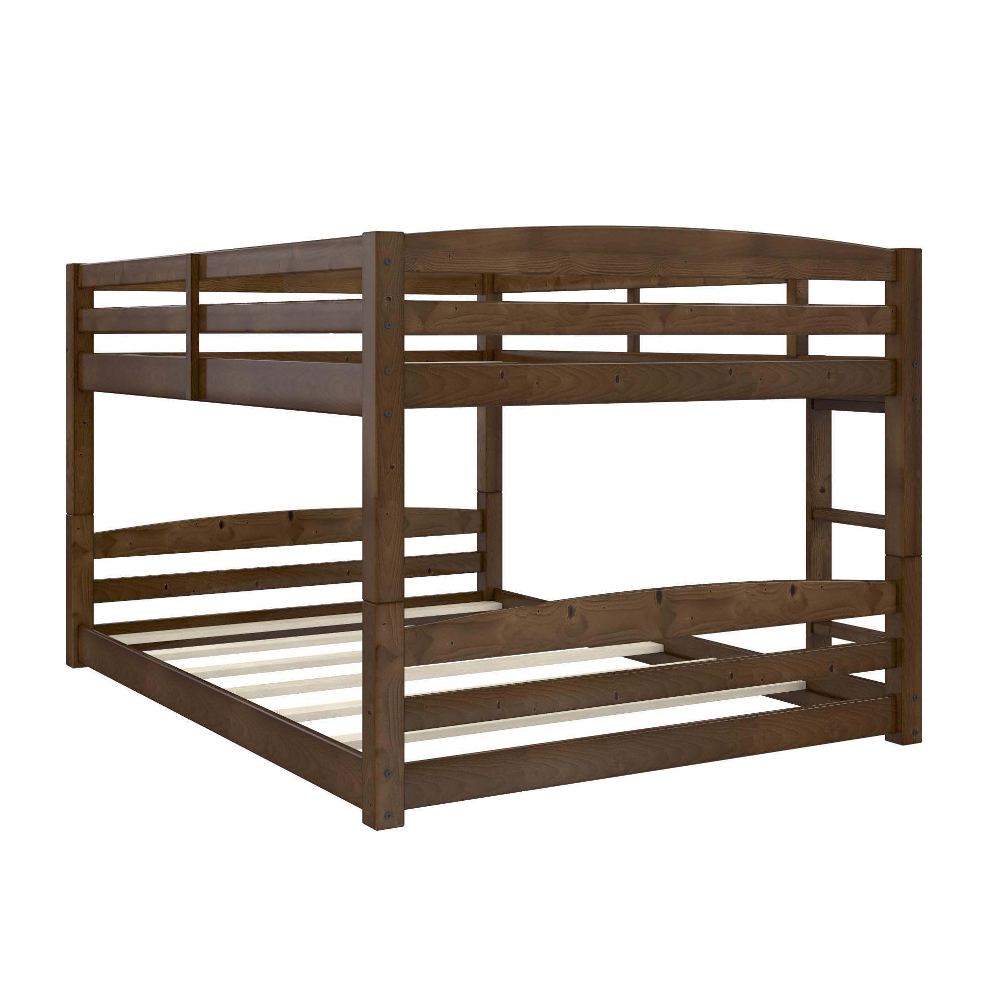 DHP Phoenix Convertible Low Wood Floor Bunk Bed - Full Over Full Stackable Kids Bed Frame with Ladder & High Guardrail | Solid Wood Construction, No Box Spring Needed | Perfect for Small Rooms, Guest Rooms & Kids' Shared Bedrooms