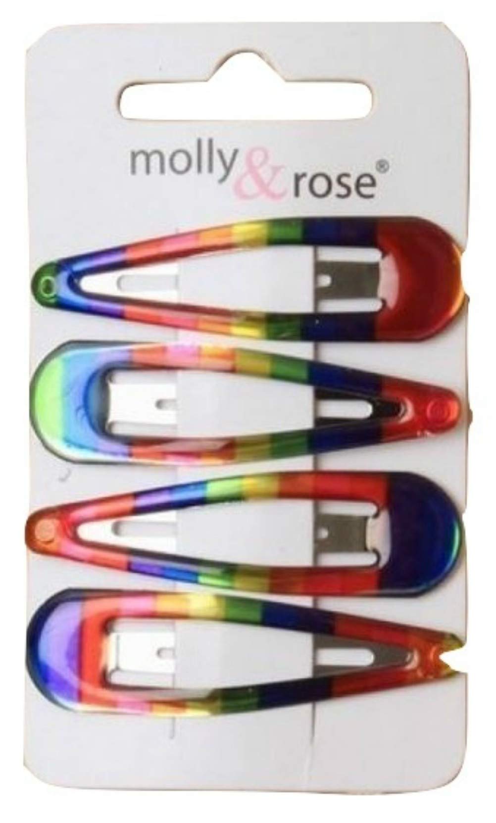 4 Pack Rainbow Stripe Hair Clips for Women & Girls - 5cm Bright Color Snap Barrettes - Perfect for School, Parties & Everyday Hairstyles
