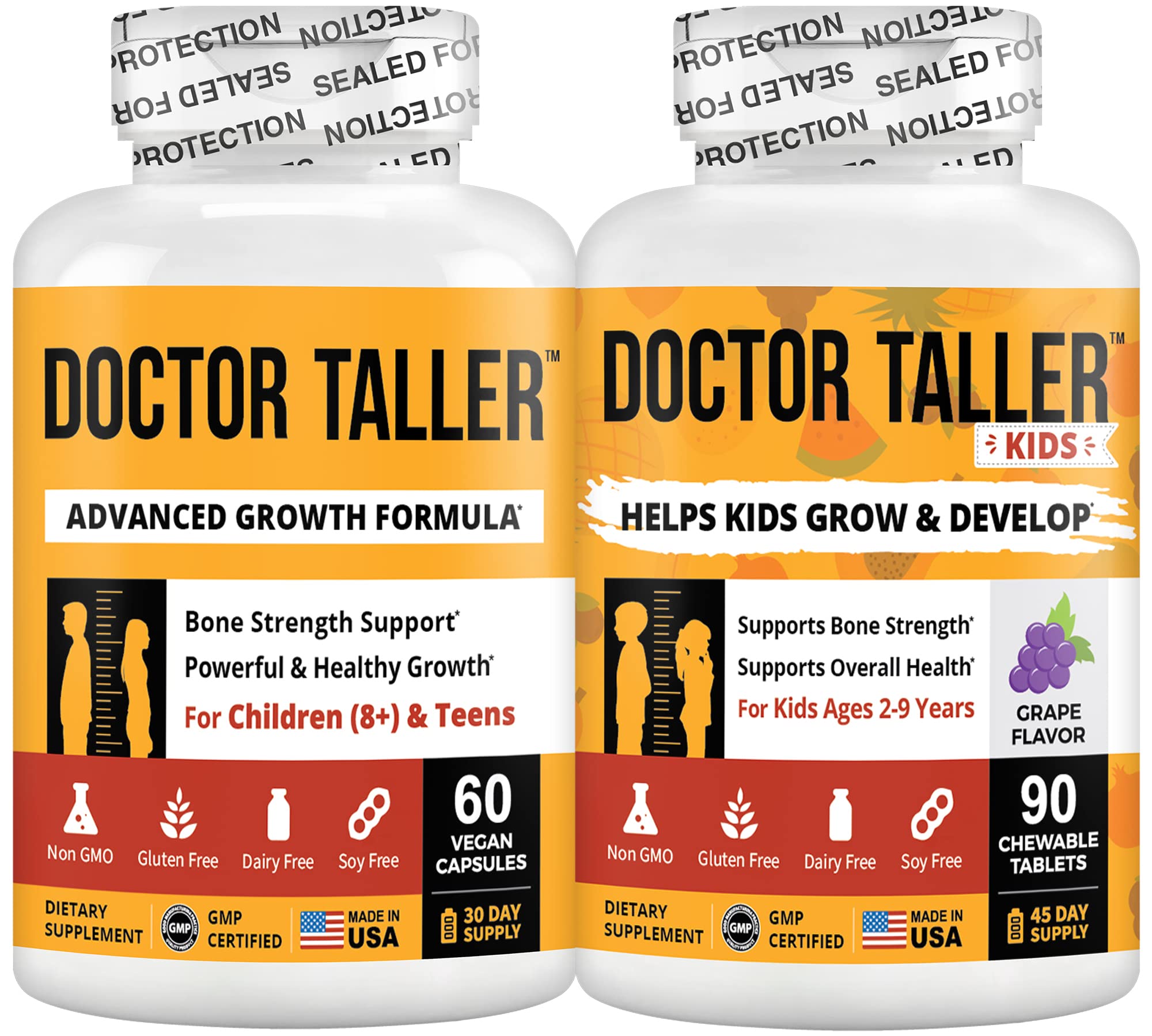 NuBest Doctor Taller Height Growth Supplement Bundle - 60 Capsules for Kids 8+ & 90 Chewable Tablets for Ages 2-9 - Supports Bone Growth, Height Increase and Immune System - Perfect for Growing Children and Teenagers at Home or School