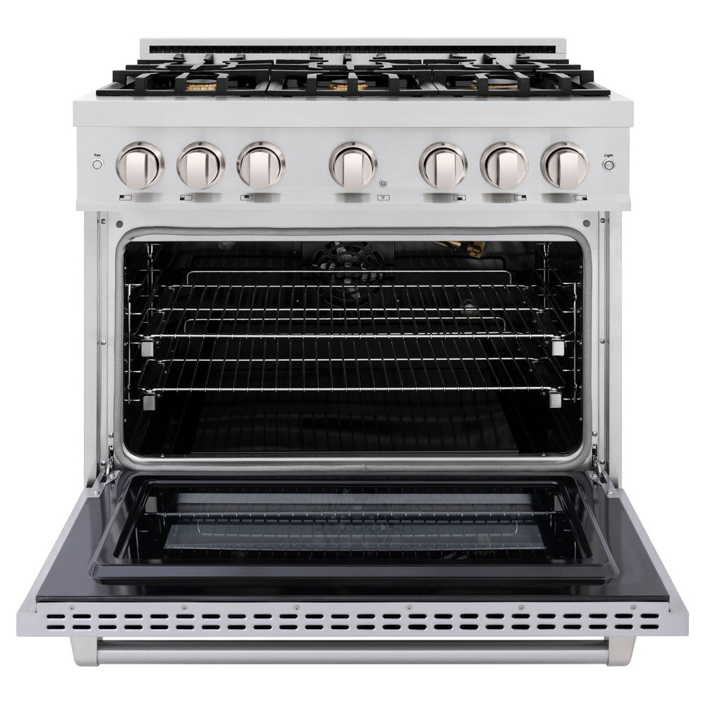 ZLINE 36 Inch 5.2 Cu. Ft. Stainless Steel Gas Range with Convection Oven & 6 Brass Burners - Professional Kitchen Appliance for Home Chefs & Cooking Enthusiasts