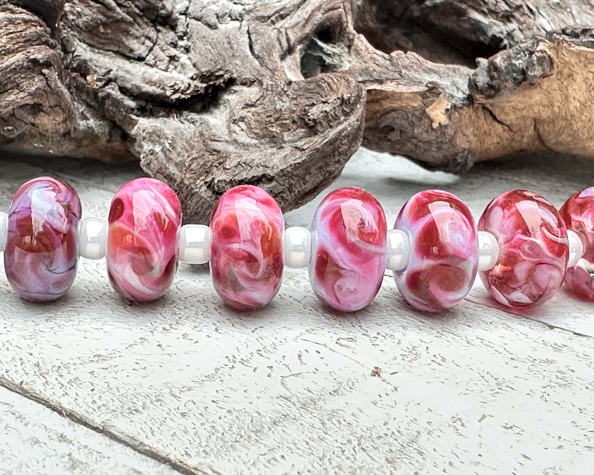 8 Fuchsia Pink Mosaic Lampwork Glass Beads Set for Jewelry Making - DIY Bracelet, Necklace & Craft Projects - Perfect for Bohemian Style Accessories