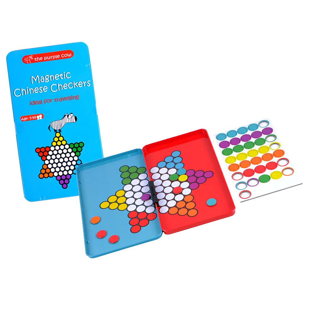 Purple Cow Magnetic Chinese Checkers Board Game - Lightweight Travel Size for Kids & Adults | Classic Strategy Game with Modern Design | Perfect for Family Game Nights, Travel Entertainment & Classroom Activities