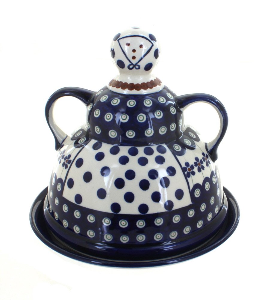 Hand-Painted Blue Rose Polish Pottery Peacock Cheese Plate - Elegant Serving Dish for Cheese, Appetizers & Entertaining